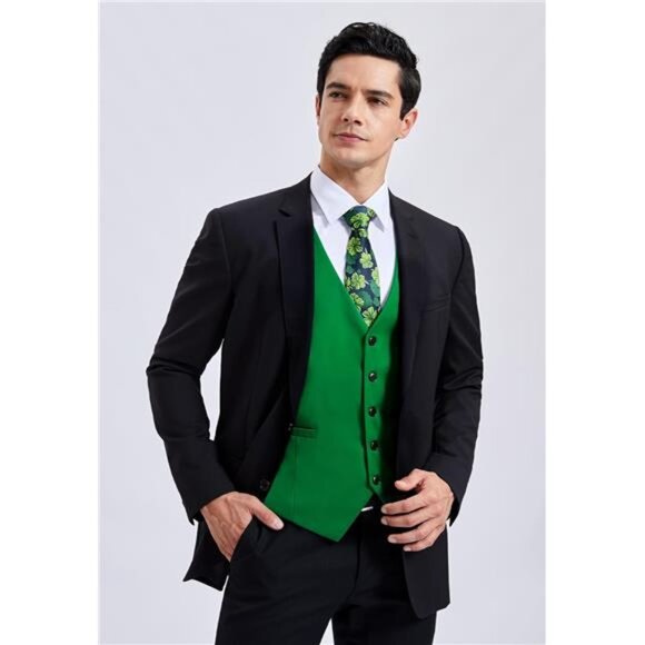 Men's Vest Formal Waistcoat Green3 - Picture 4 of 6